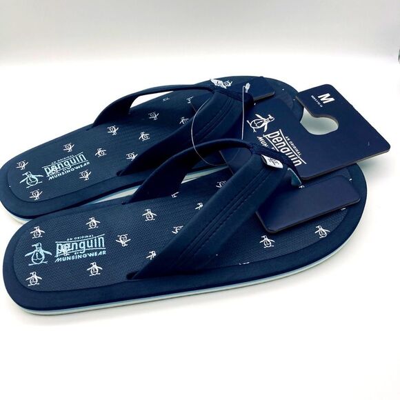 Original Penguin Navy Flip Flops Size M 9-10 - Picture 5 of 8